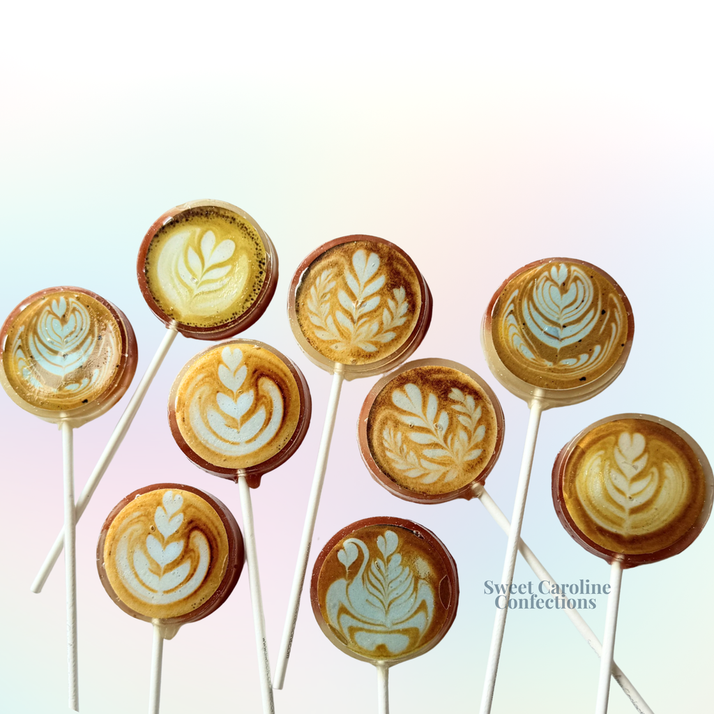 Coffee Latte Art Lollipops - REAL COFFEE - 10/Case VEGAN