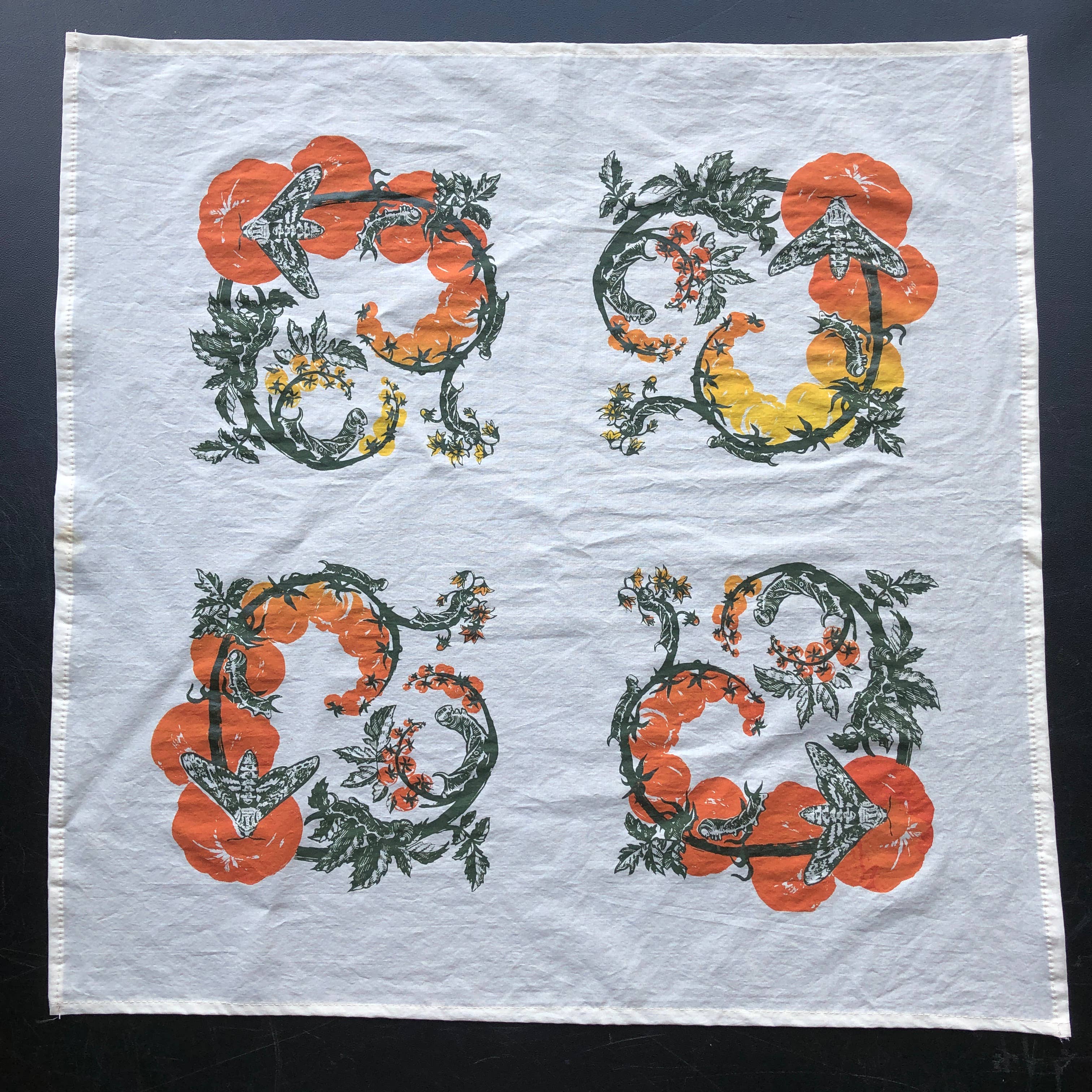 Tomato Bandana Ivory -Cotton Scarf with Caterpillars