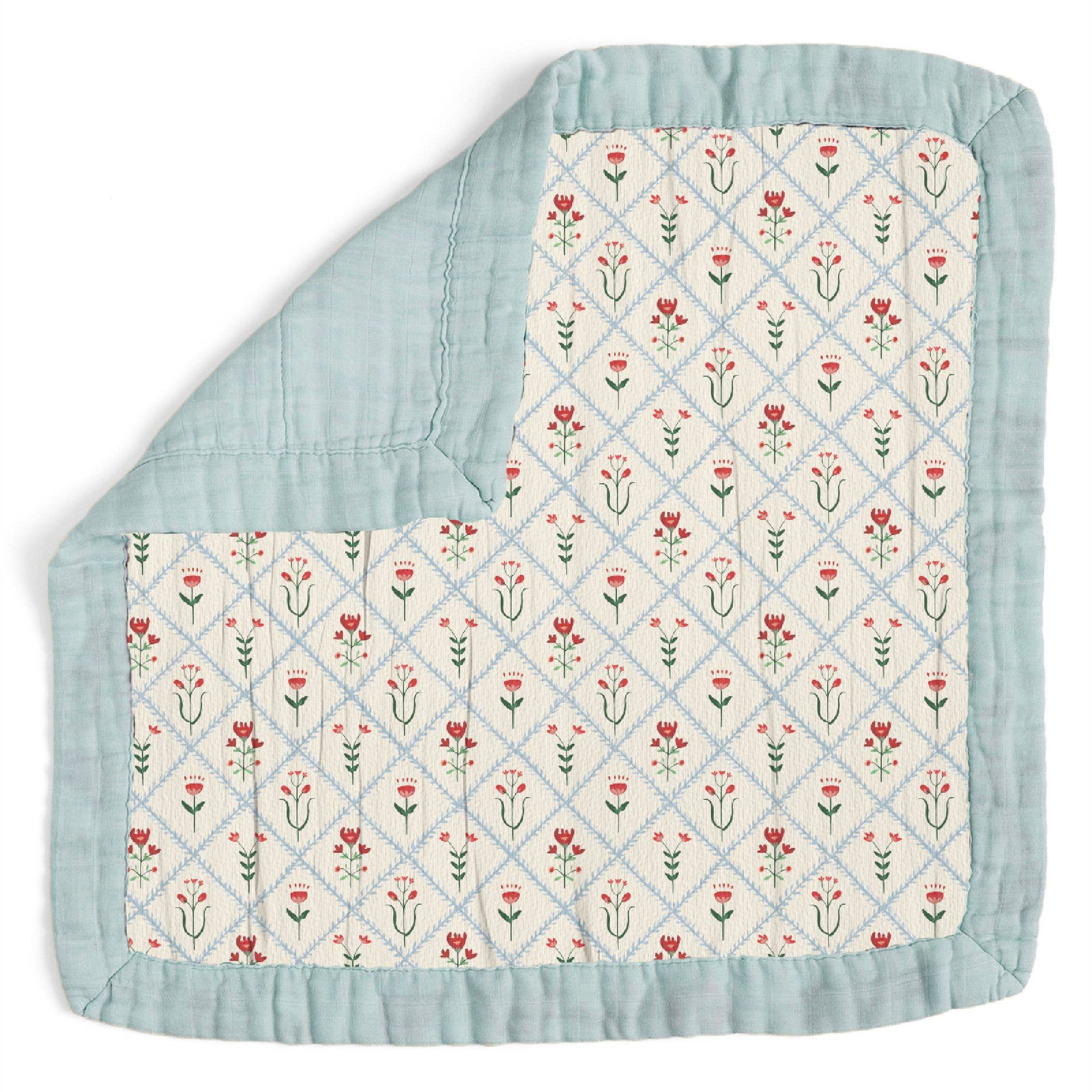 Scandinavian Folk Floral Diamond Baby Lovey Muslin Blanket