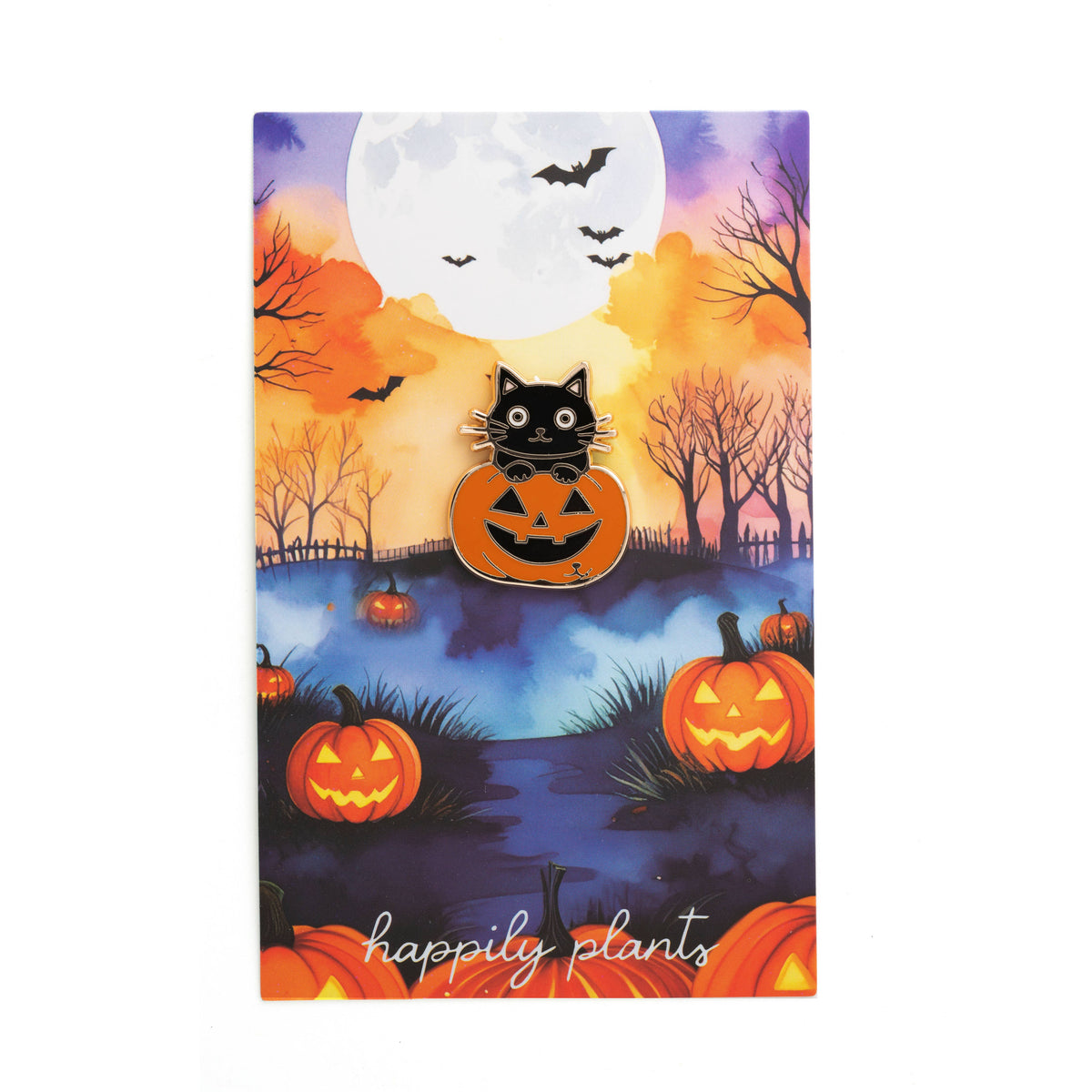 Pumpkin & Black Cat Pin, Jack o lantern, Halloween