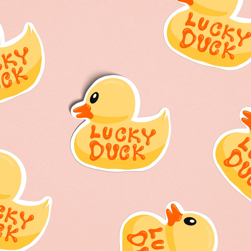 Lucky Duck Rubber Ducky Illustrated Sticker