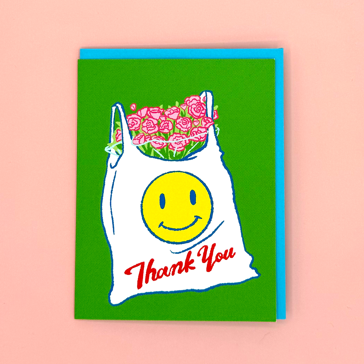 Plastic Bag and Flowers Thank You Greeting Card
