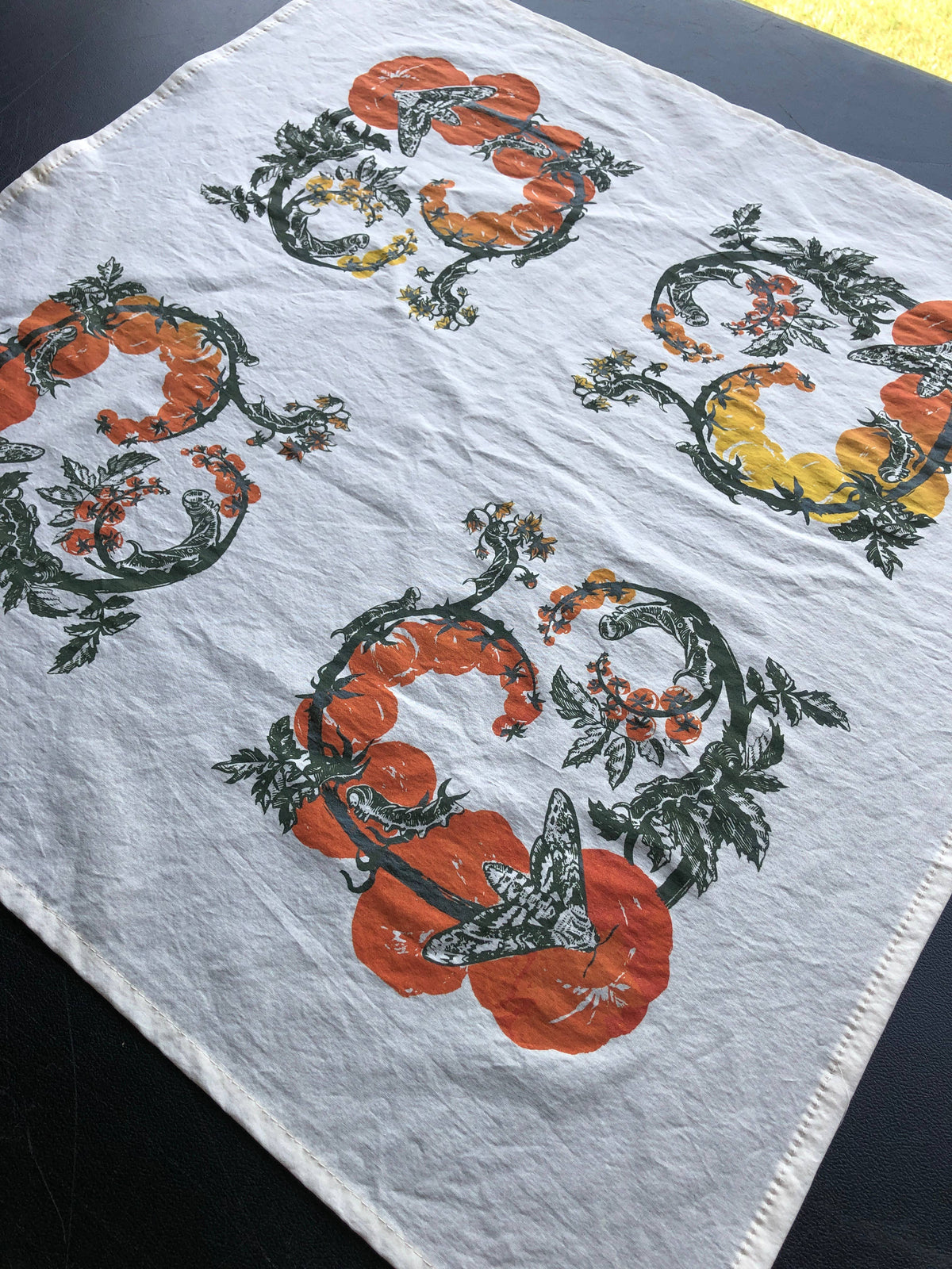 Tomato Bandana Ivory -Cotton Scarf with Caterpillars