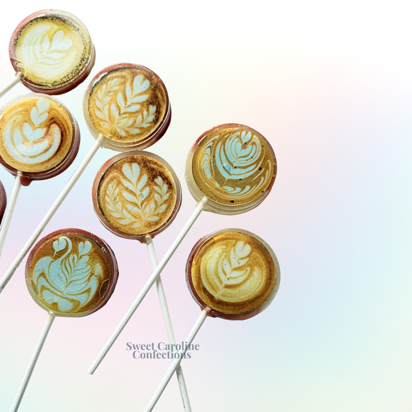 Coffee Latte Art Lollipops - REAL COFFEE - 10/Case VEGAN