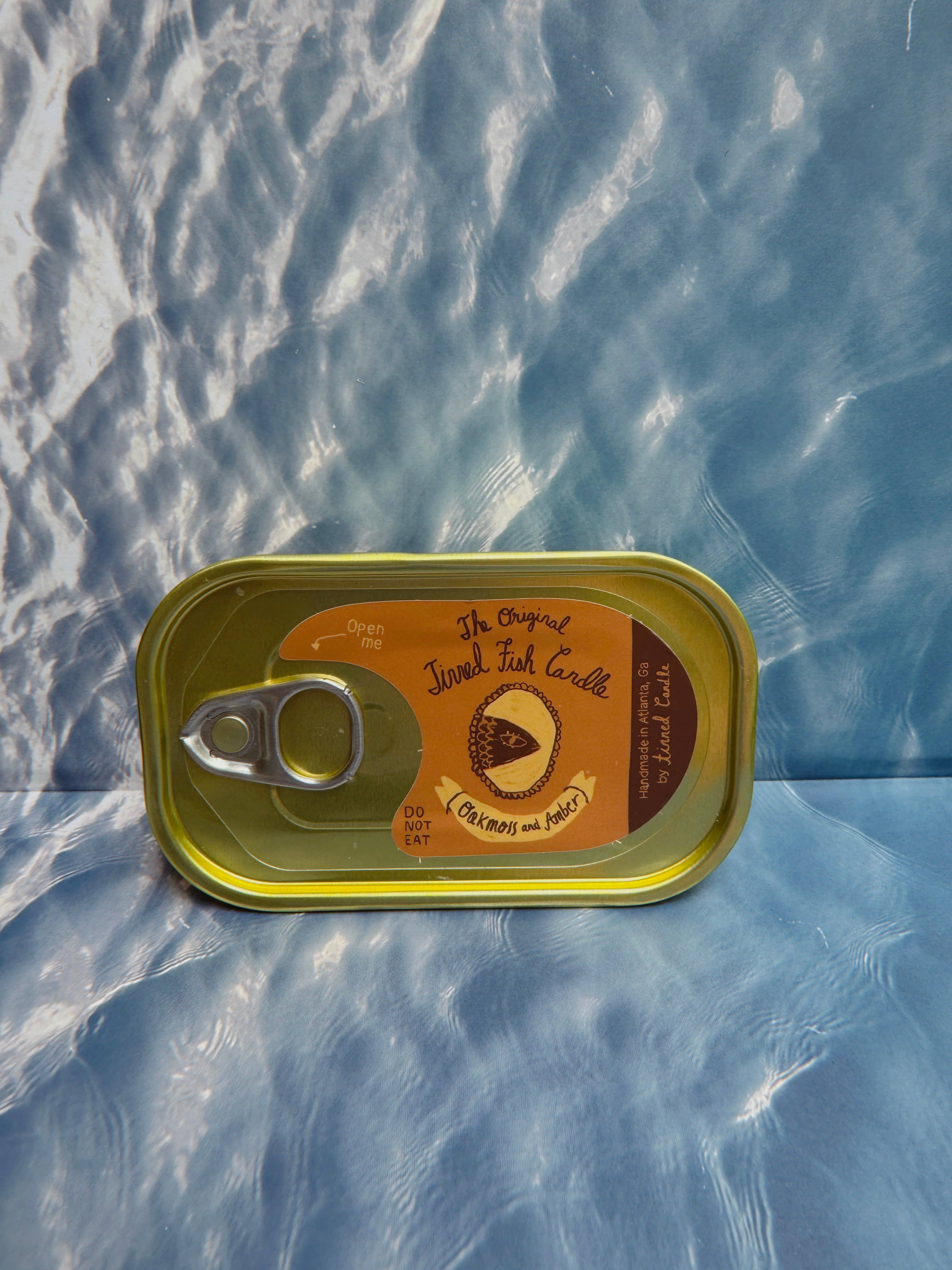 Tinned Fish Candle  Oakmoss & Amber Soy Wax Summer Gift
