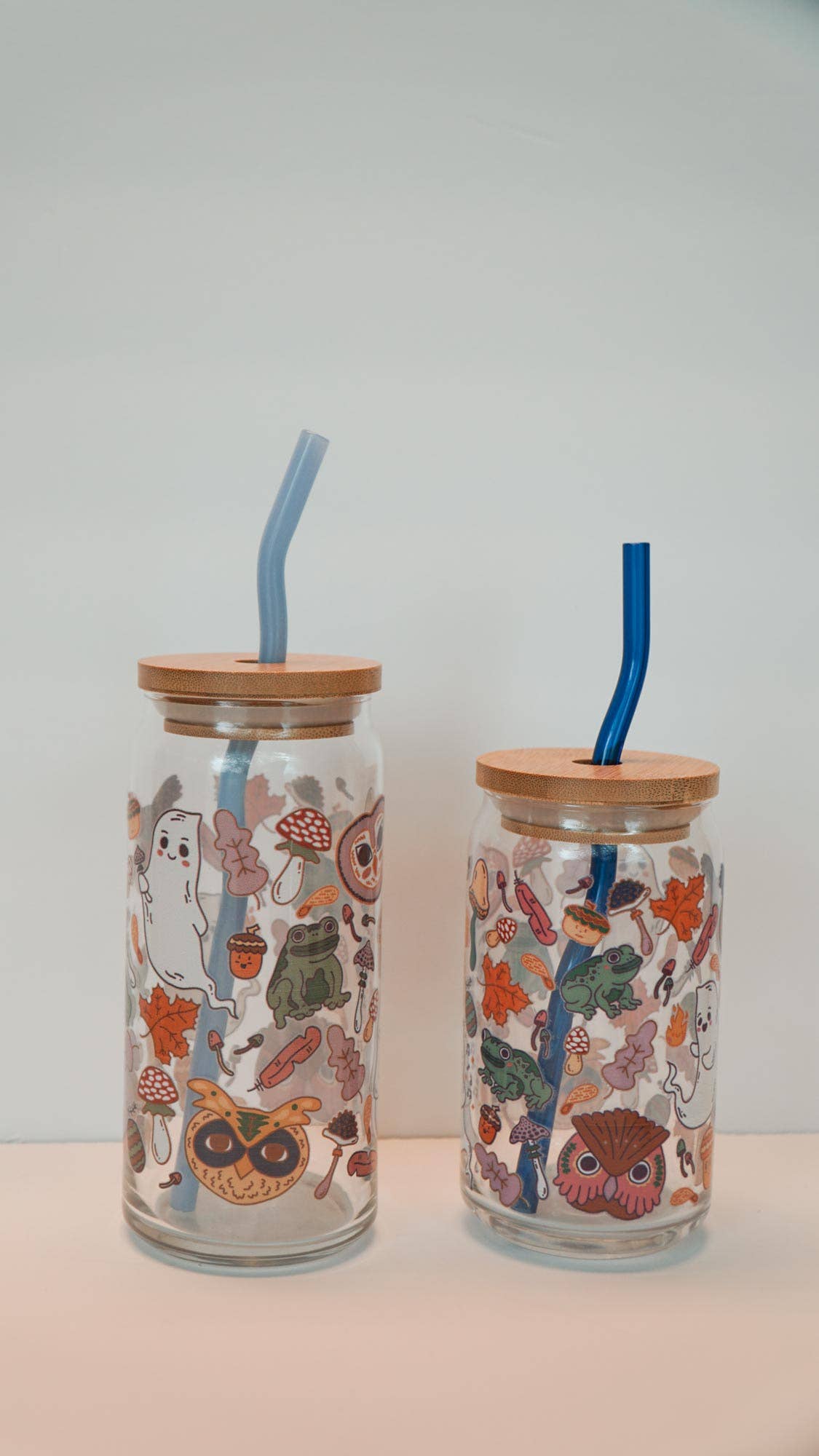 Haunted Forest Can Glass | ghosts, owls, toads & acorns 16 oz