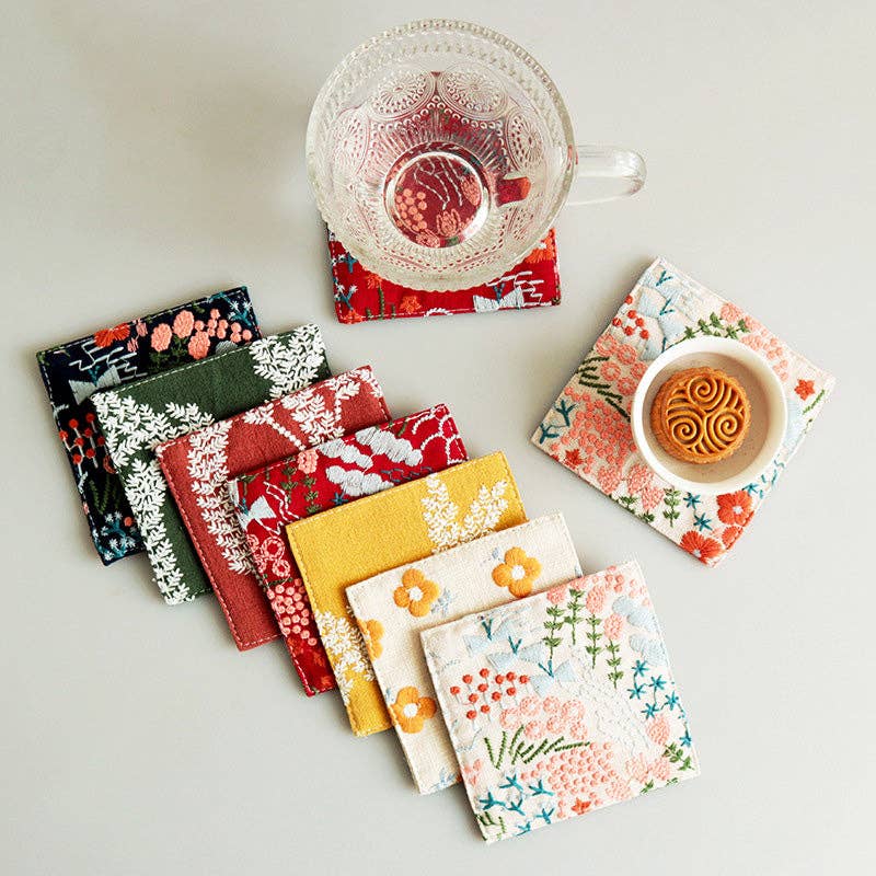 CouldNook Embroidered Cotton Linen Coaster - 2 colors