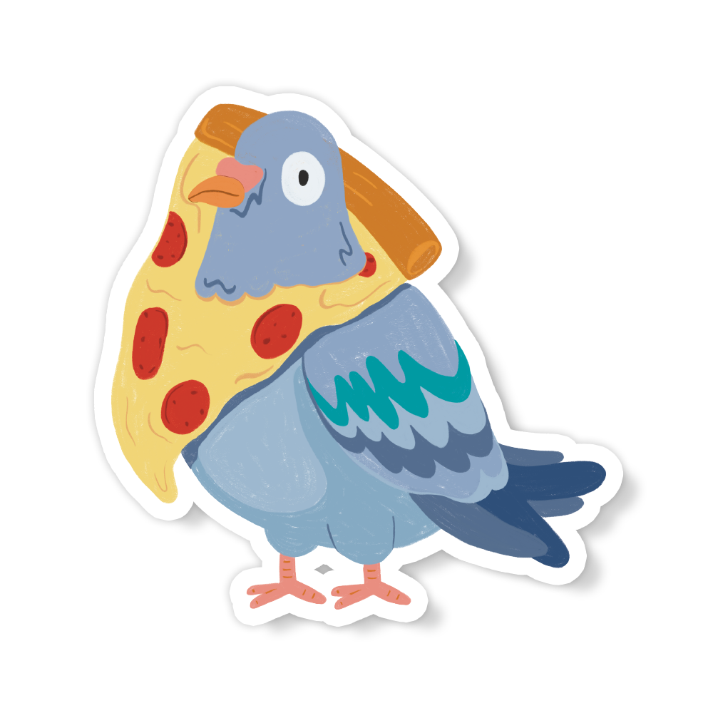 Pigeon and Pizza Silly Goofy East Coast City Vinyl Sticker