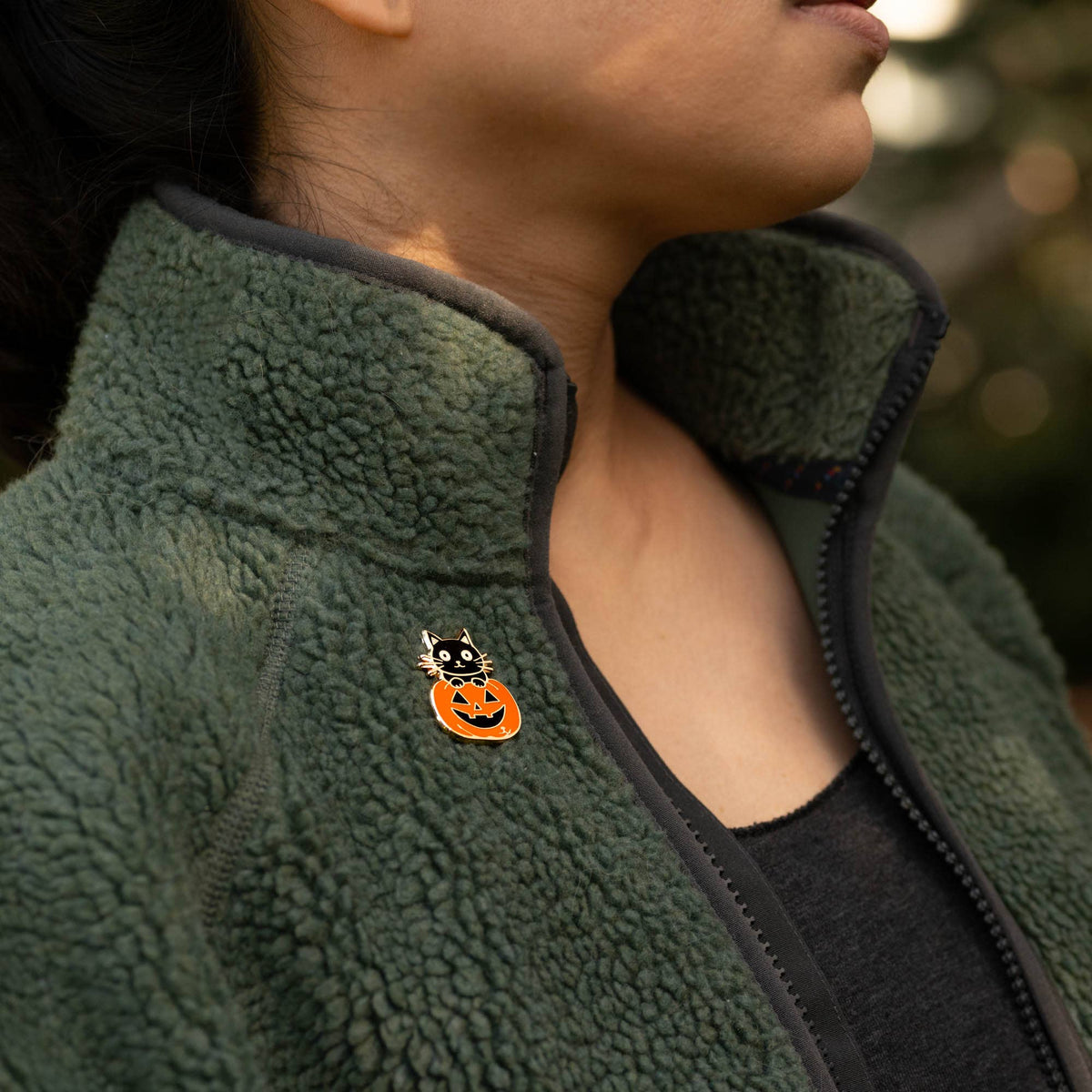 Pumpkin & Black Cat Pin, Jack o lantern, Halloween