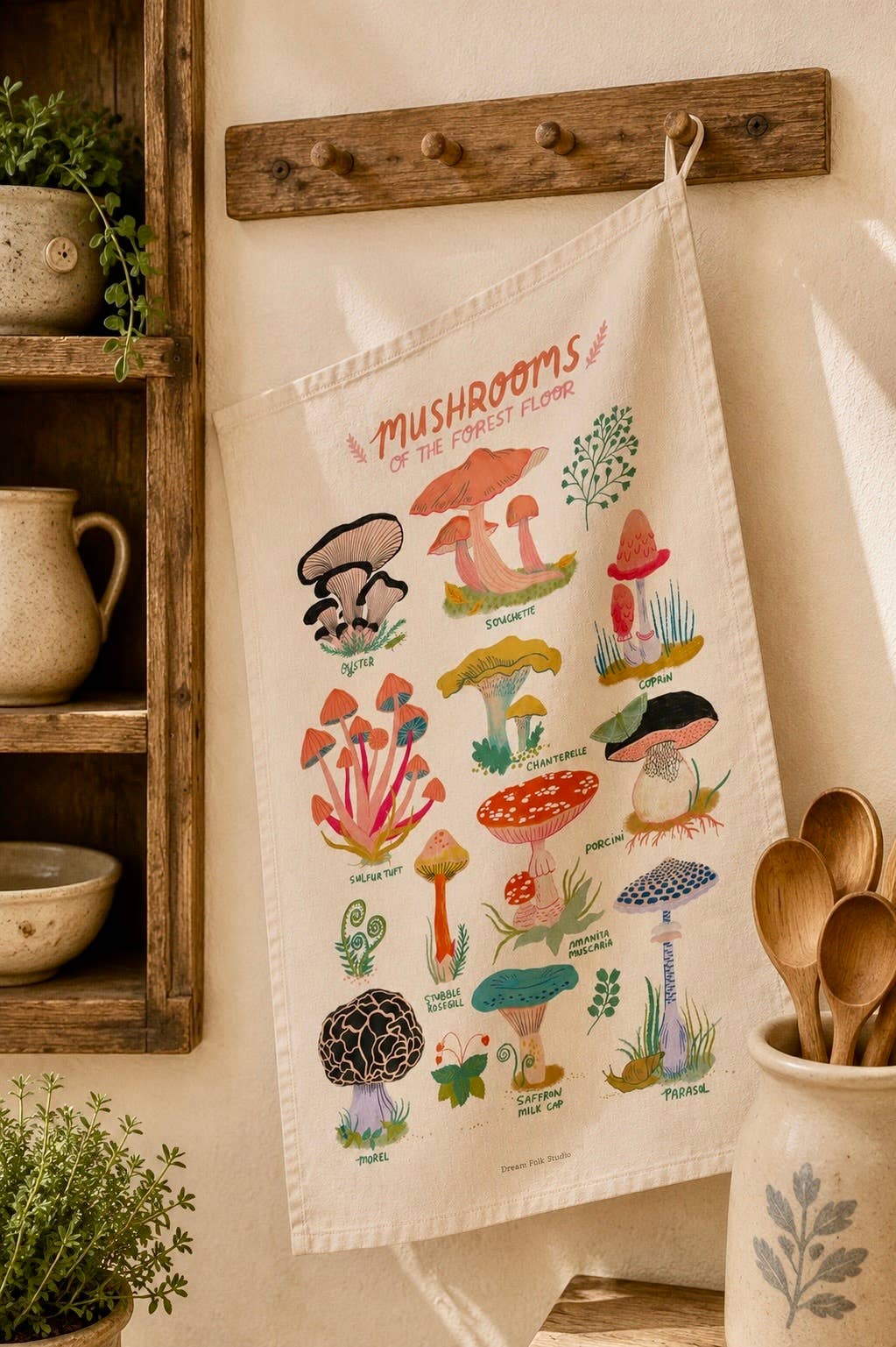 Mushrooms of the Forest Floor 100% European Linen Tea Towel