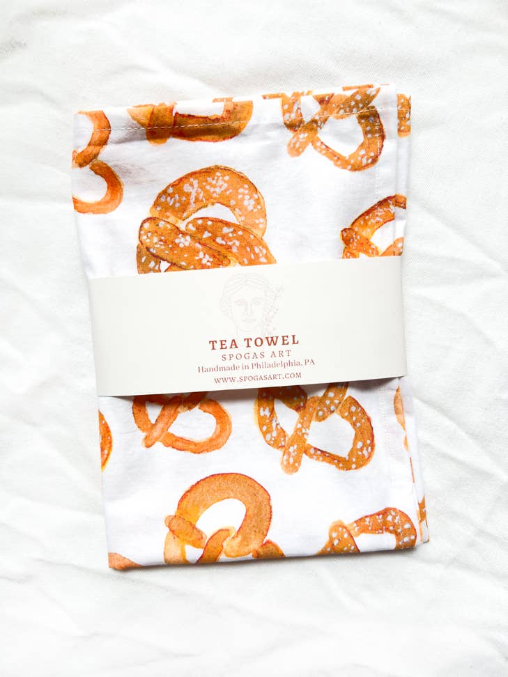 Watercolor Pretzel Kitchen Tea Towel - 100% cotton