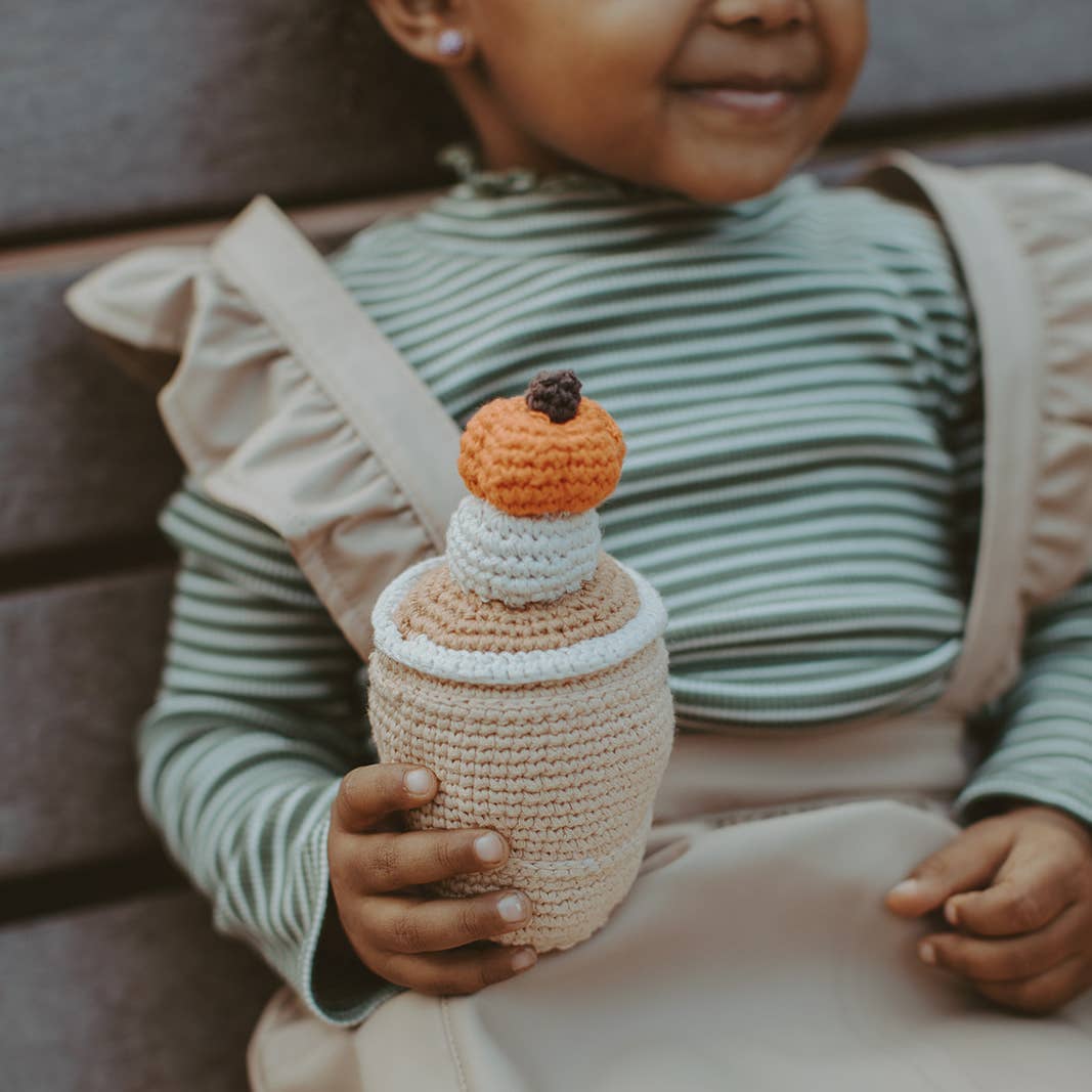 Pumpkin Spice Latte Baby Rattle -Handmade Organic Cotton Toy
