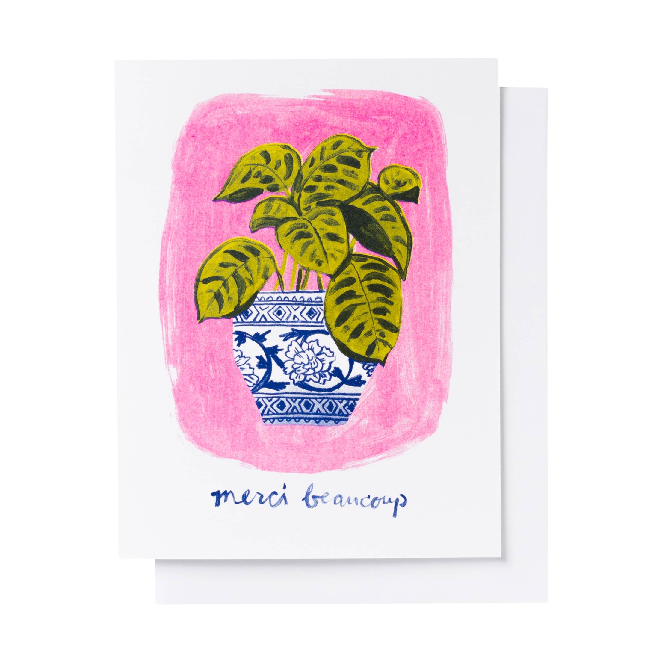 Merci Beaucoup Plant Risograph Card | Thank You Card