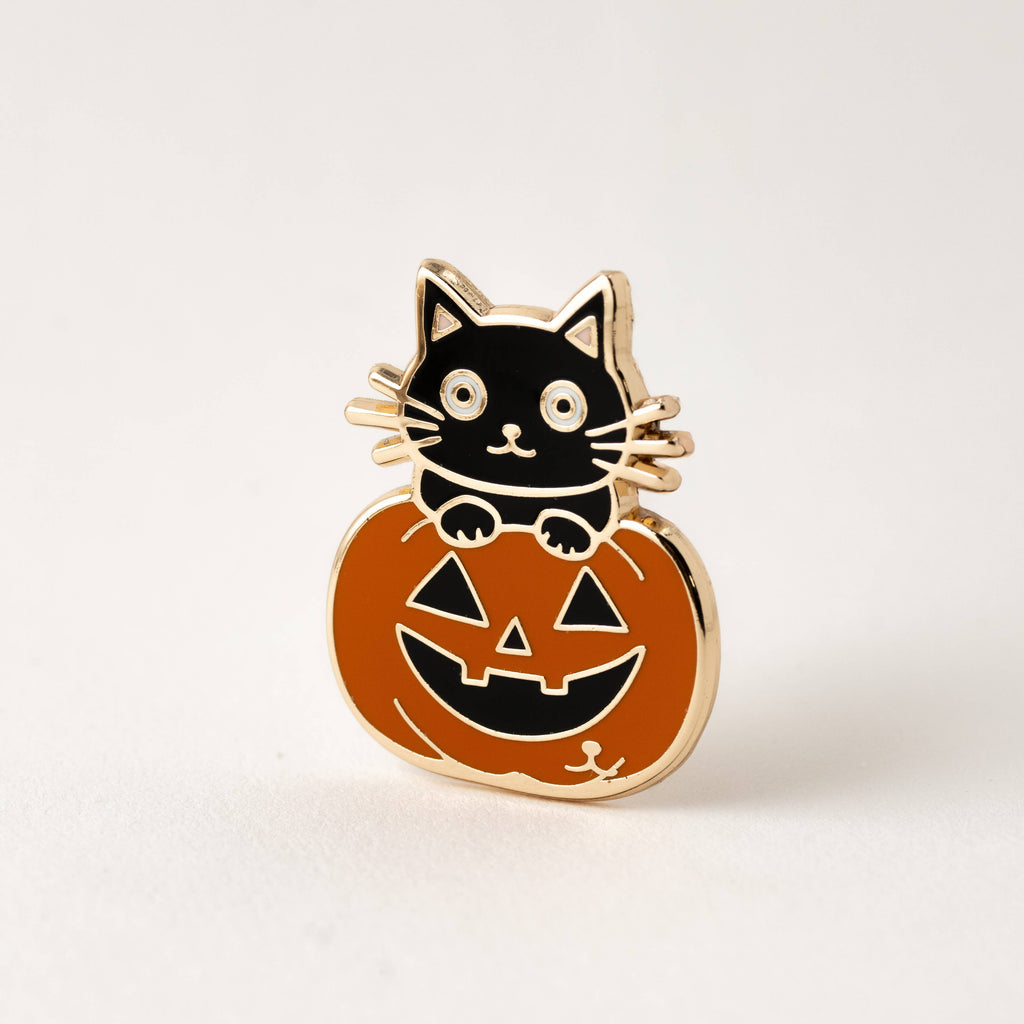 Pumpkin & Black Cat Pin, Jack o lantern, Halloween