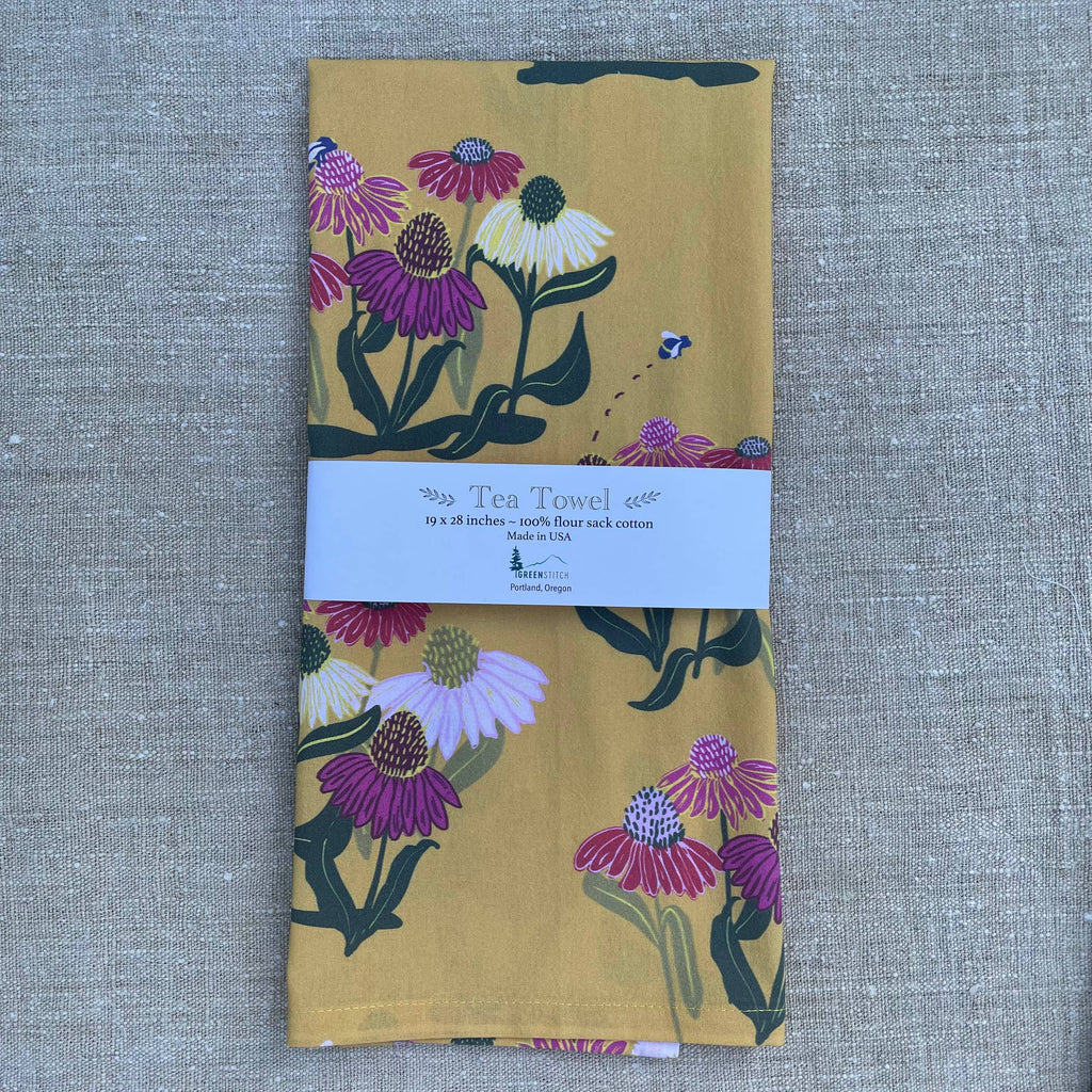 Coneflower Buzz Tea Towel
