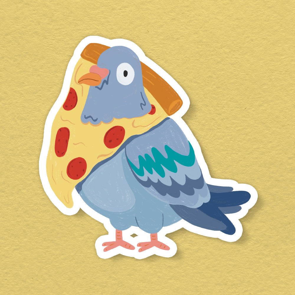 Pigeon and Pizza Silly Goofy East Coast City Vinyl Sticker