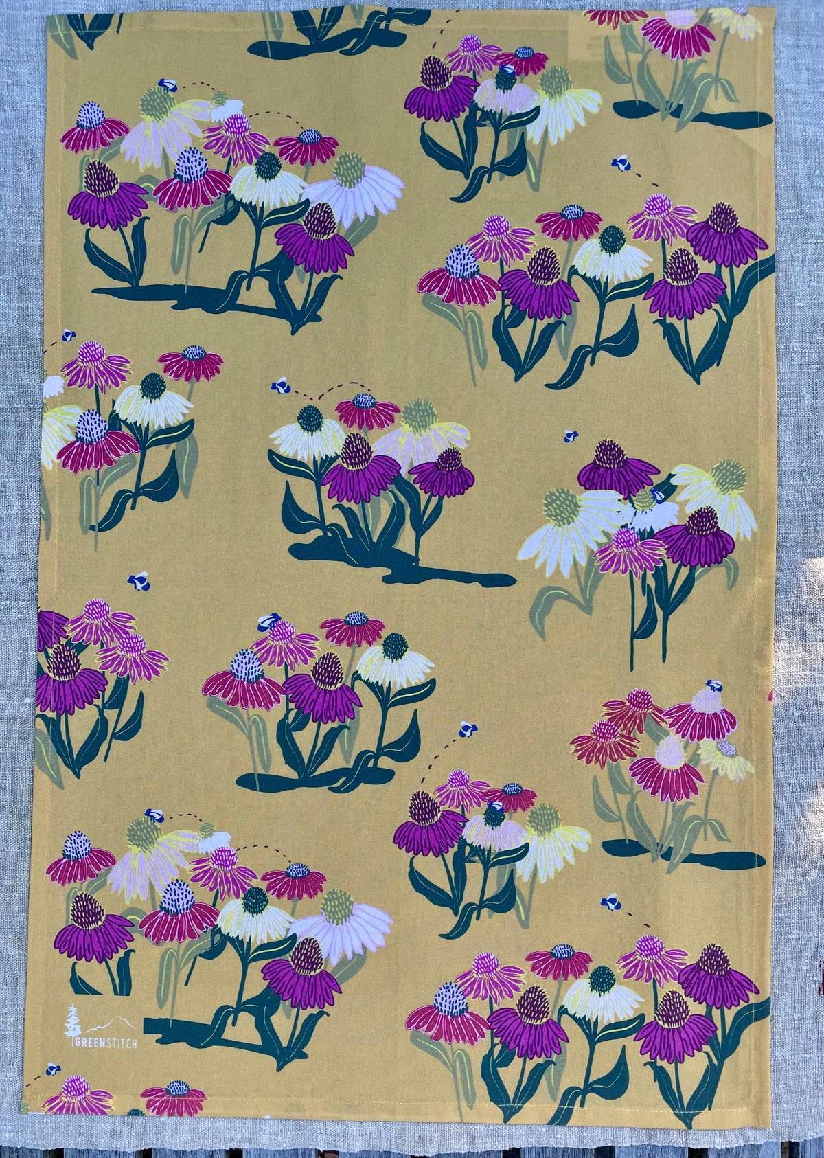 Coneflower Buzz Tea Towel