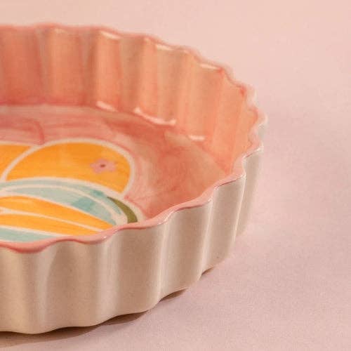 Pink Keora Ceramic Quiche Dish | Handpainted Ceramic