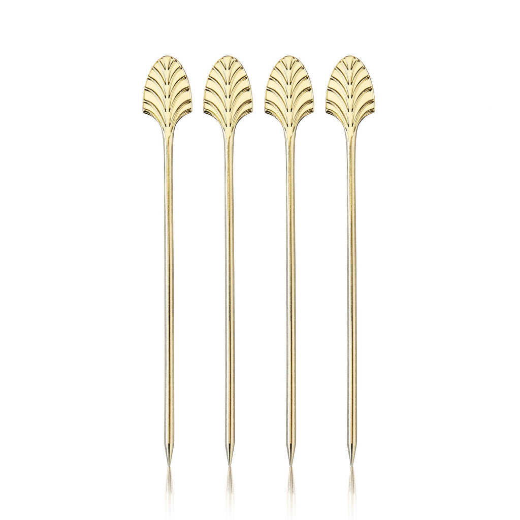 Art Deco Reusable Gold Plated Cocktail Picks Set of 4