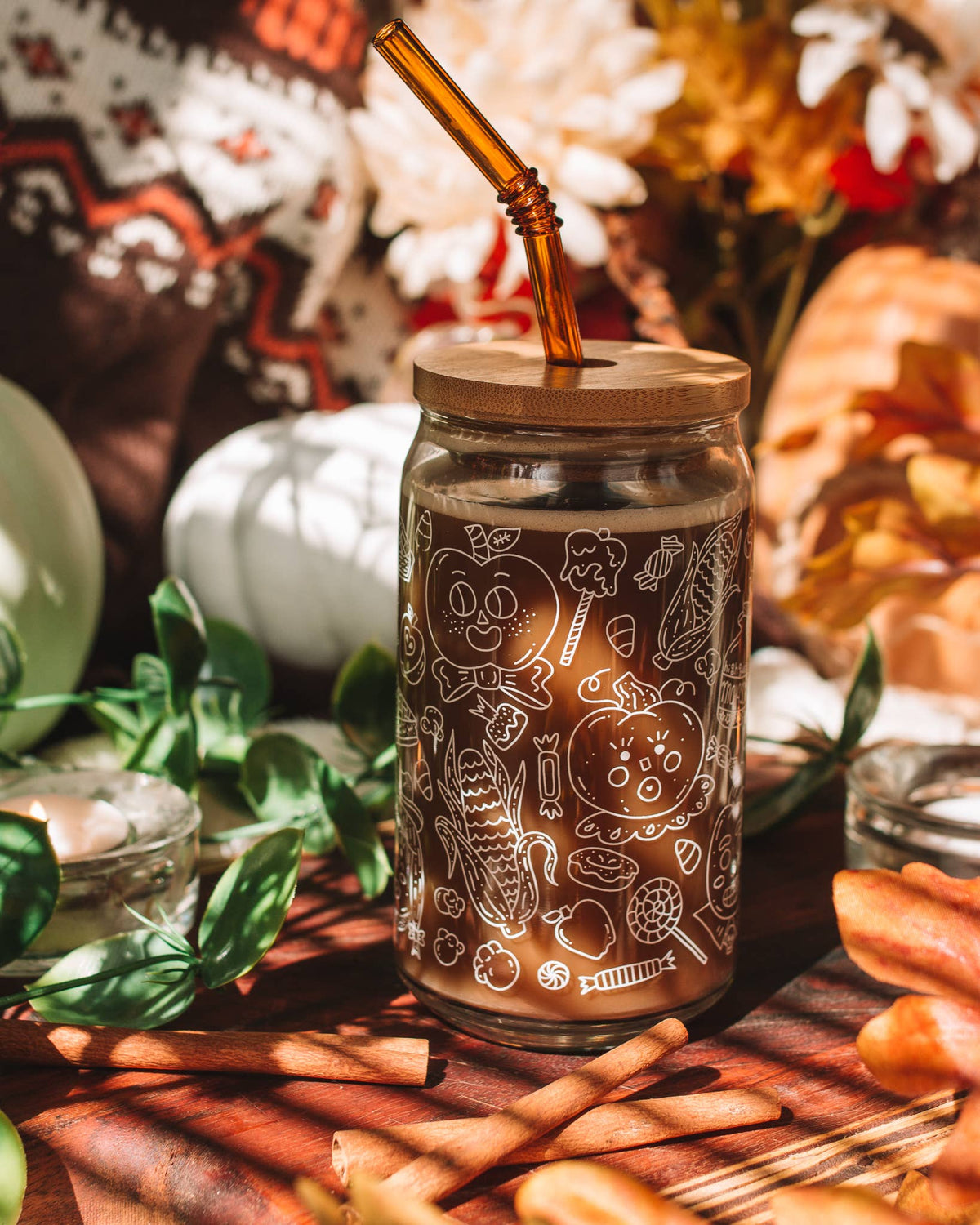 Harvest Folk Can Glass | pumpkins, sweets & corn 20 oz