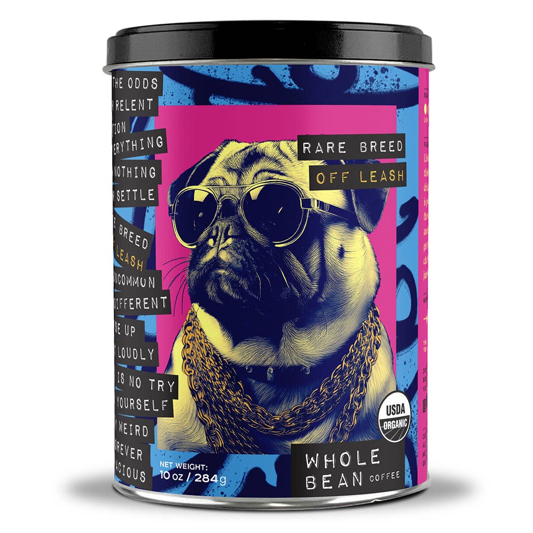 Medium Roast Whole Bean Coffee, Off Leash, 10oz Tin