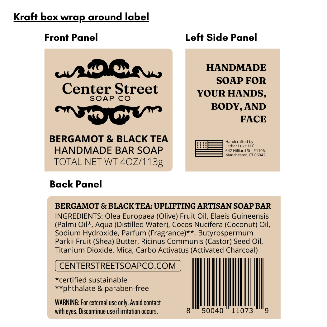 Bergamot and Black Tea Vegan Handmade Bar Soap - 4oz