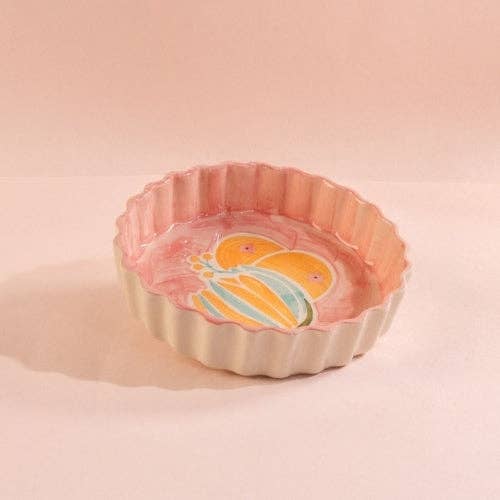 Pink Keora Ceramic Quiche Dish | Handpainted Ceramic