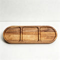 Acacia Wood 3-Compartment Serving Plates - Divided Tray for Snacks, Condiments & Fruit