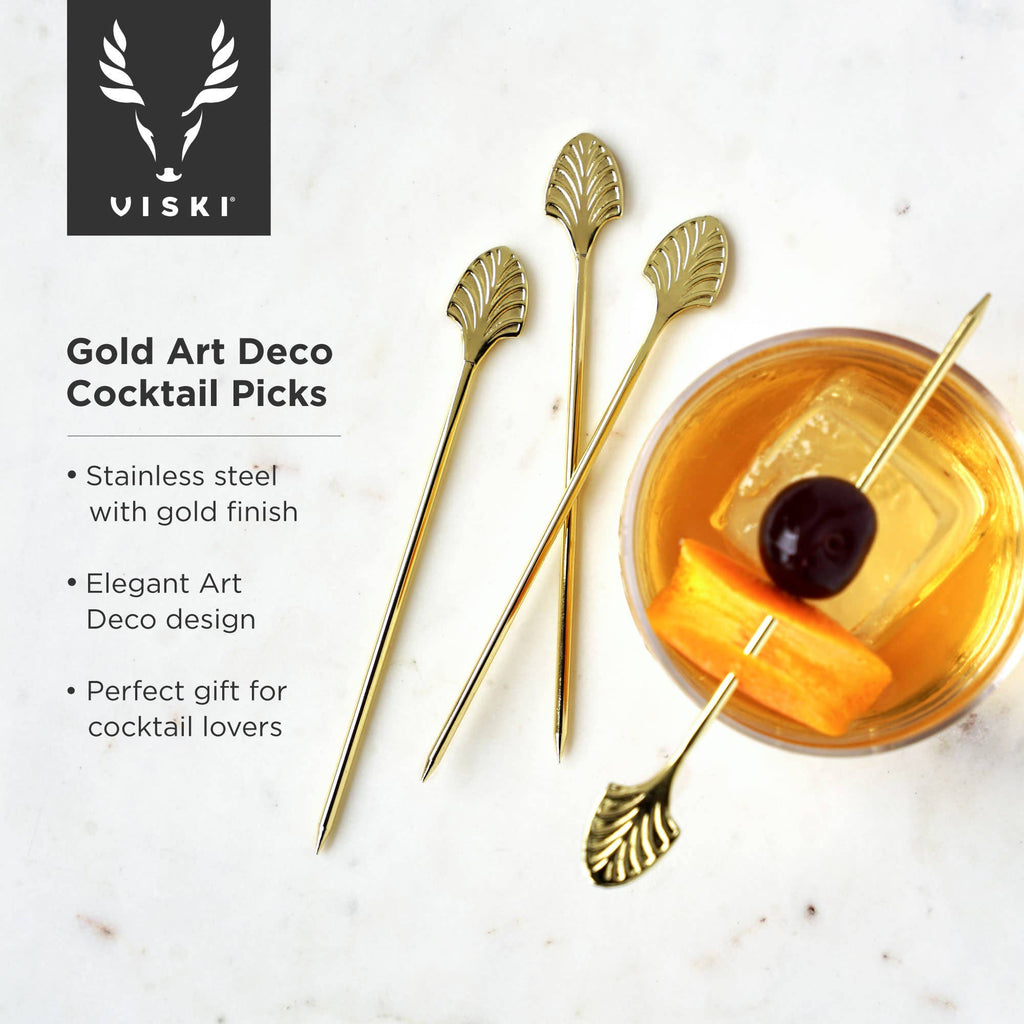 Art Deco Reusable Gold Plated Cocktail Picks Set of 4