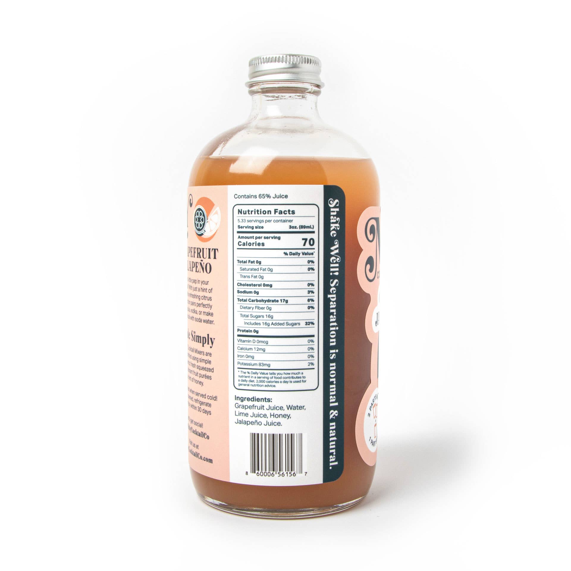 Grapefruit Jalapeño Cocktail / Mocktail Beverage Mixer 16oz