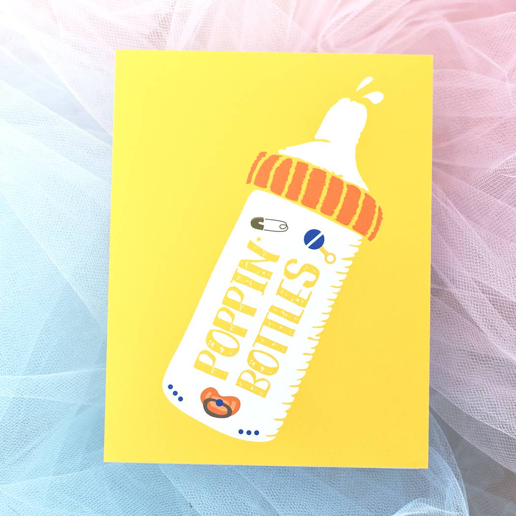 Poppin Baby Bottles, Funny Newborn Congrats Greeting Card