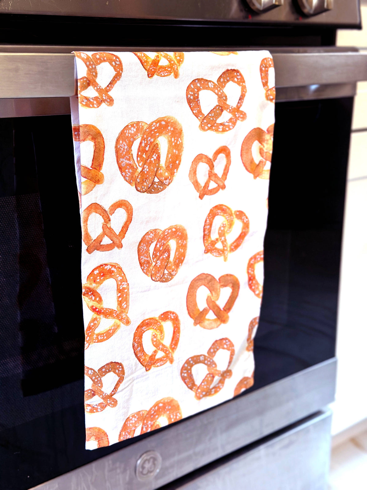 Watercolor Pretzel Kitchen Tea Towel - 100% cotton