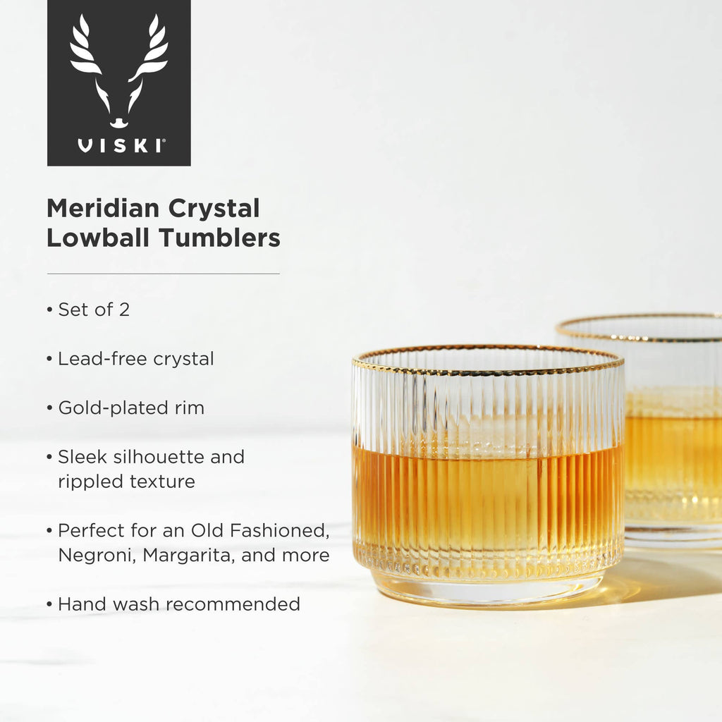 Meridian Crystal Gold Rimmed Lowball Tumblers