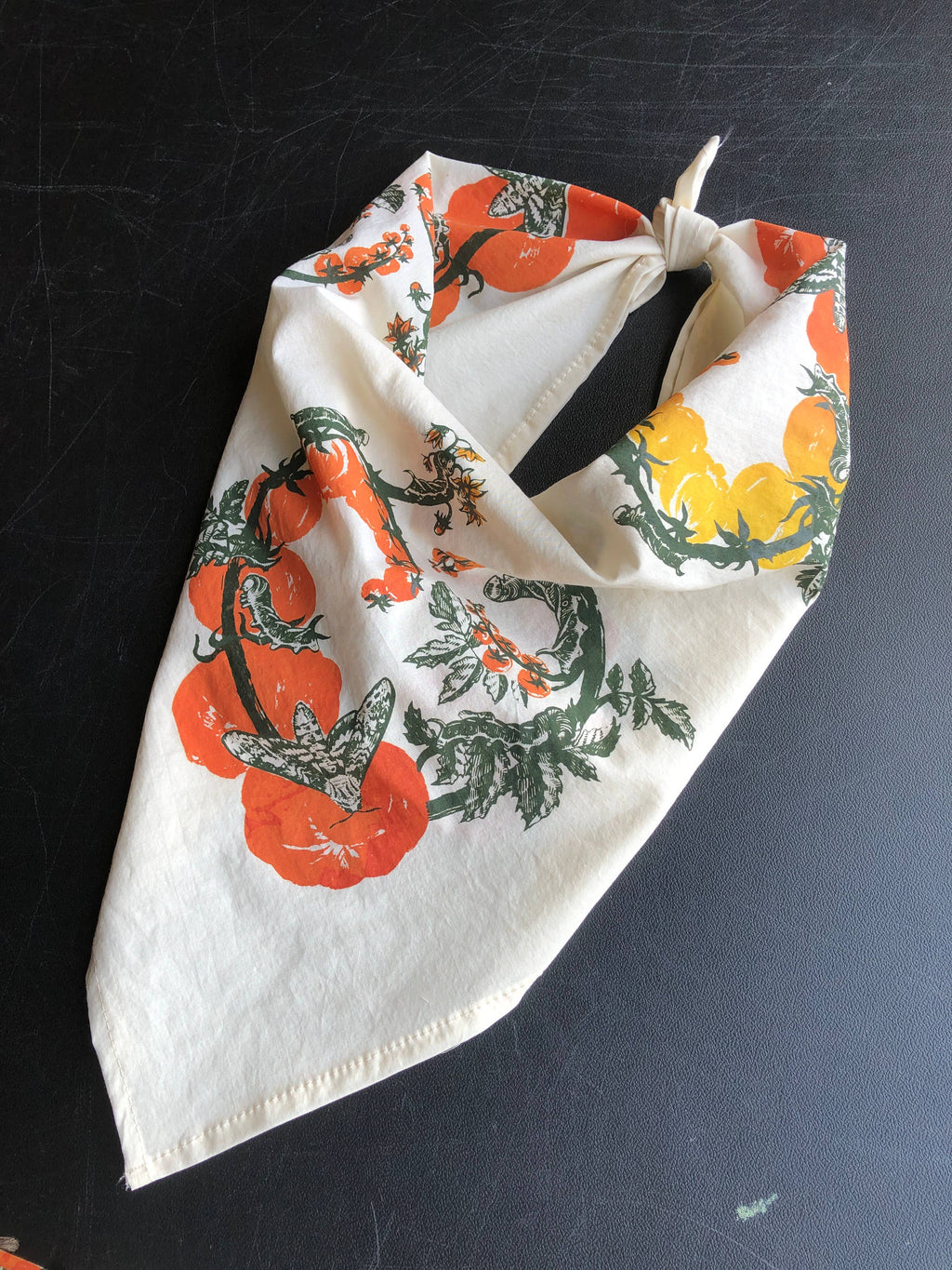 Tomato Bandana Ivory -Cotton Scarf with Caterpillars