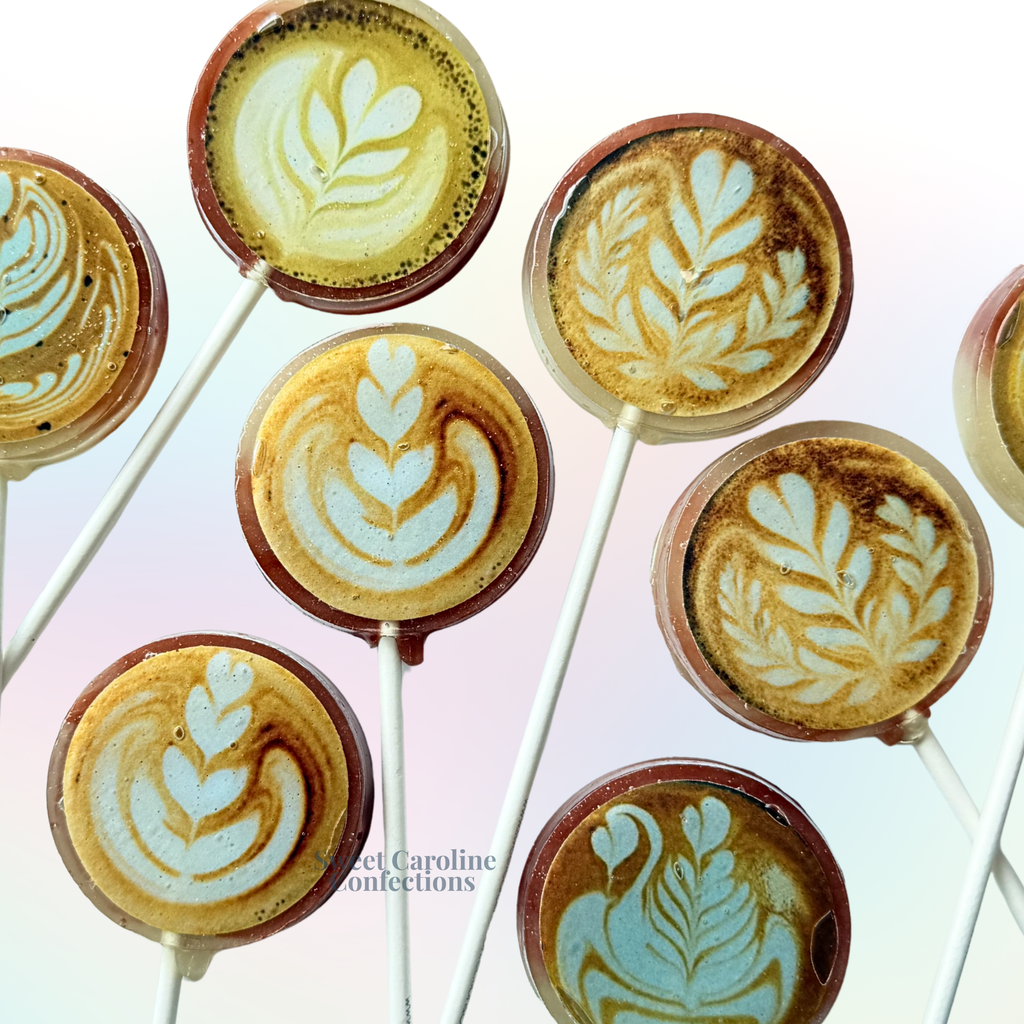 Coffee Latte Art Lollipops - REAL COFFEE - 10/Case VEGAN