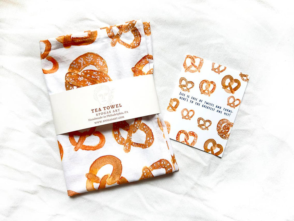 Watercolor Pretzel Kitchen Tea Towel - 100% cotton