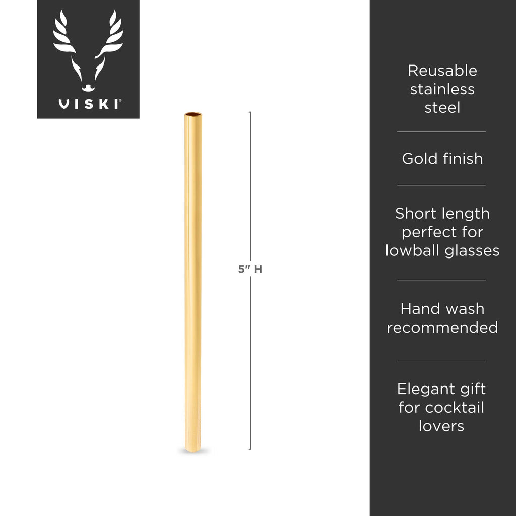 Belmont™ Reusable Gold Plated Lowball Straws Set of 6