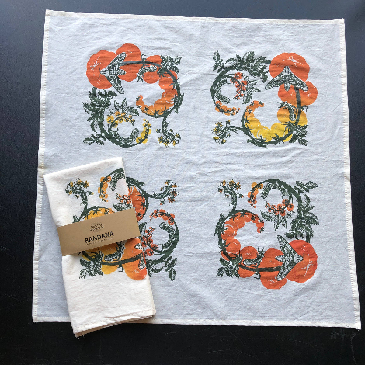 Tomato Bandana Ivory -Cotton Scarf with Caterpillars