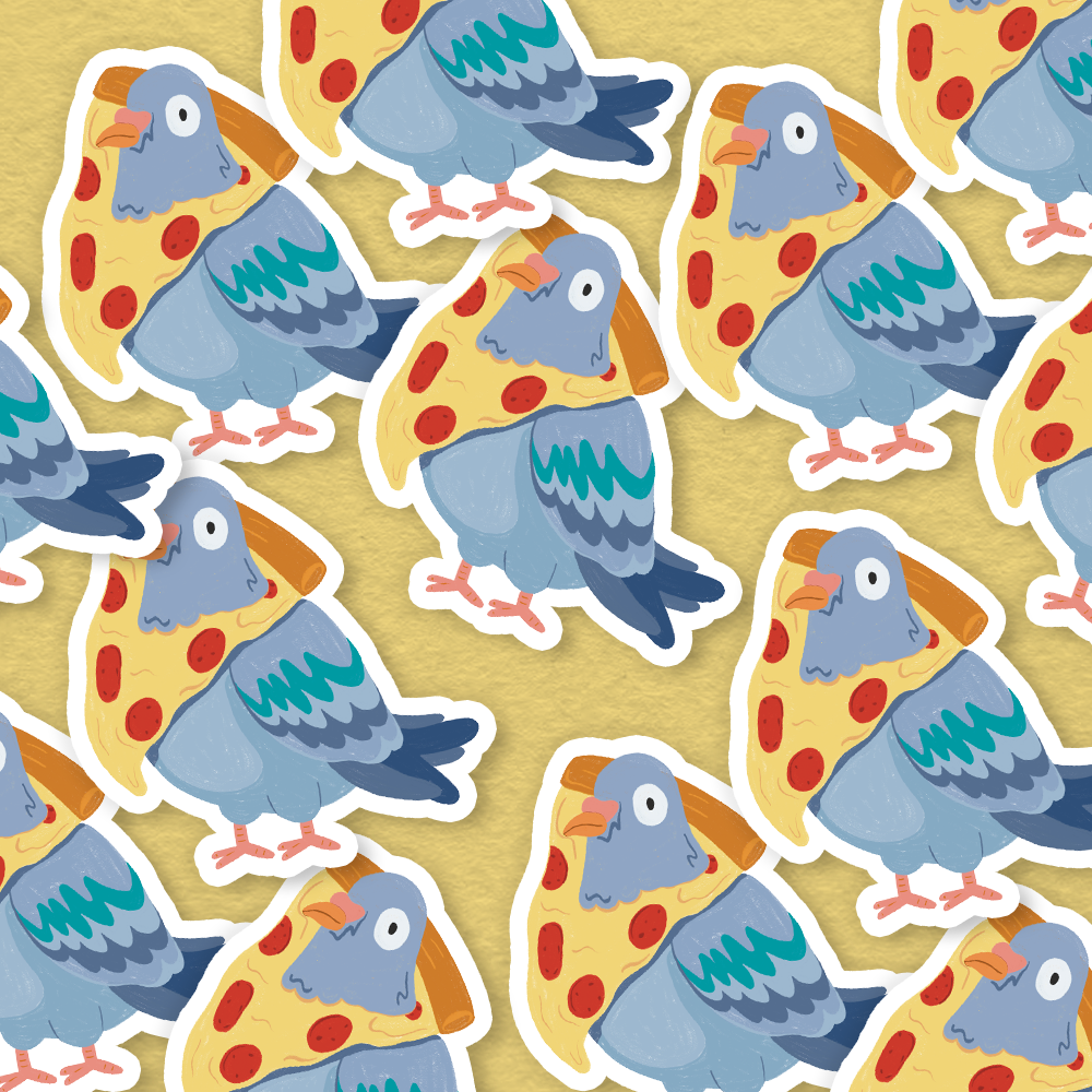 Pigeon and Pizza Silly Goofy East Coast City Vinyl Sticker