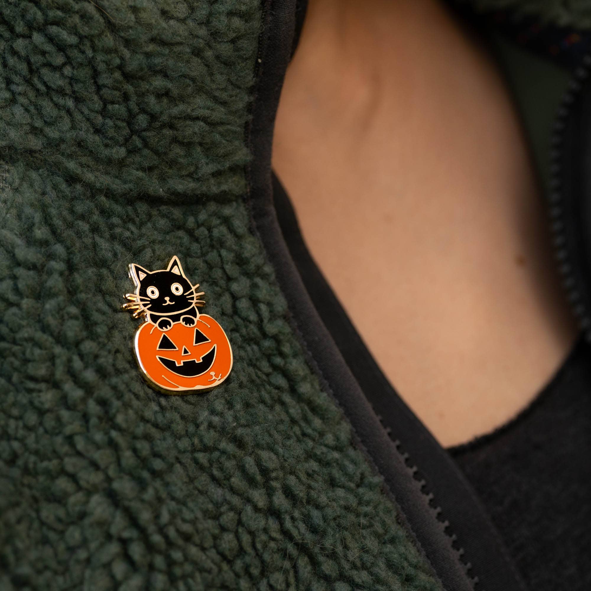 Pumpkin & Black Cat Pin, Jack o lantern, Halloween